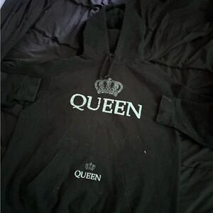 Queen Black Hoodie with Crown Embroidery